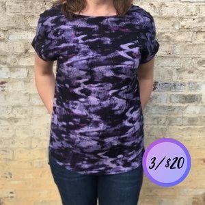 GOING SOON Open back purple print top